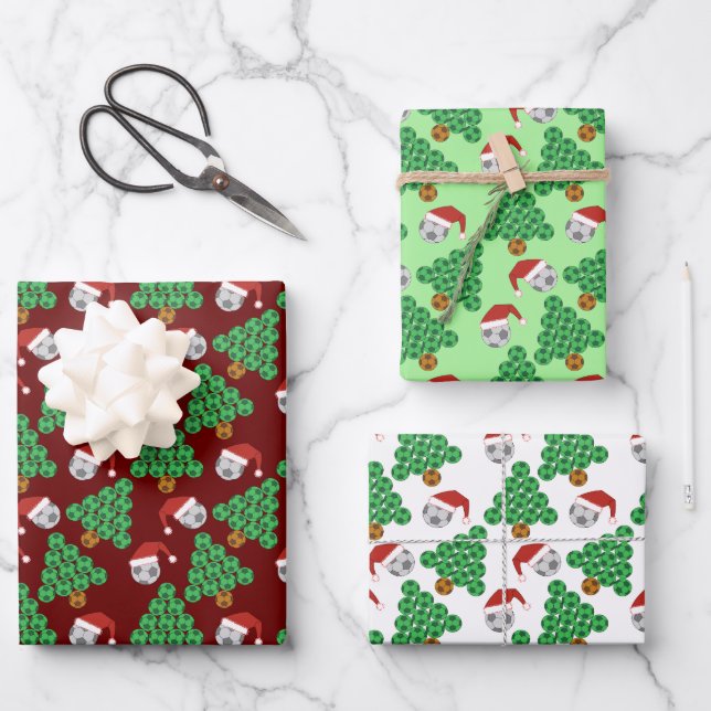 Feuille De Papier Cadeau Noël Football Chapeaux de Père Noël Envelopper des (Recto)