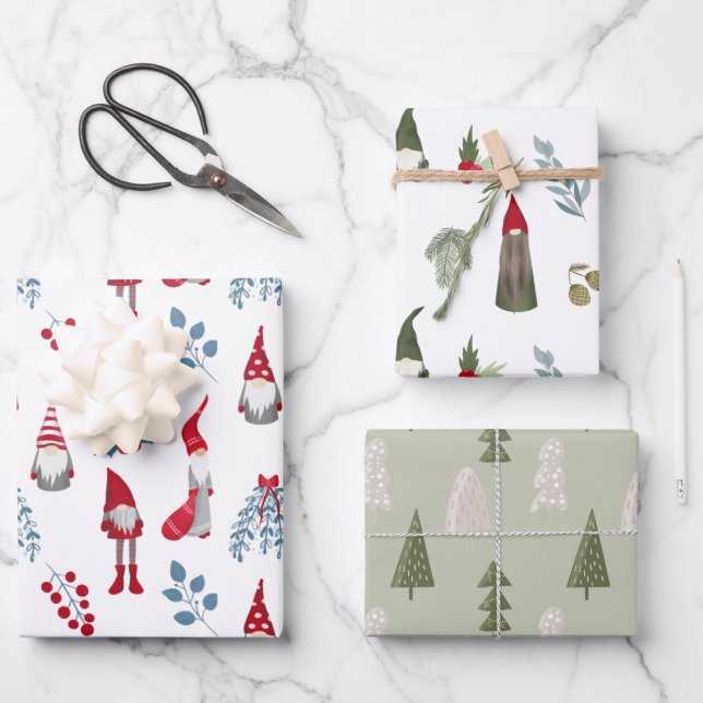 Feuille De Papier Cadeau Noël Gnomes Woodland (Recto)