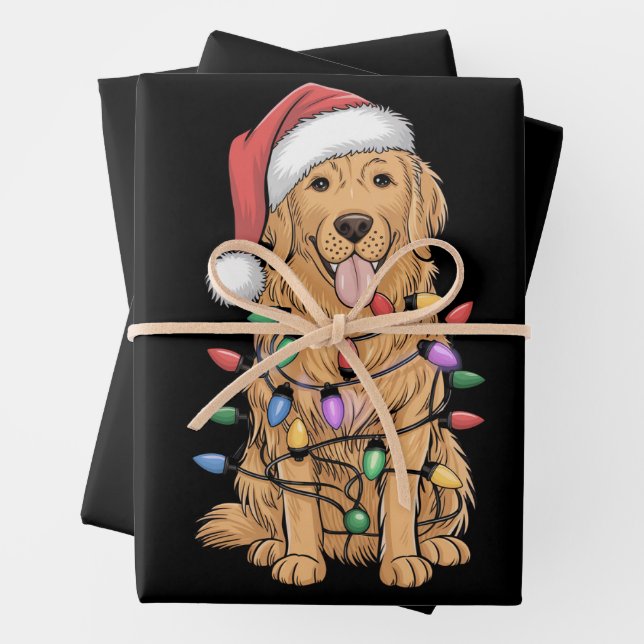 Feuille De Papier Cadeau Noël Golden Retriever Amoureux des chiens Cadeau M (En situation)