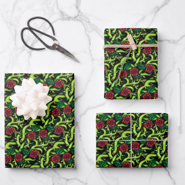 Feuille De Papier Cadeau Noël gothique des vignes Roses (Recto)