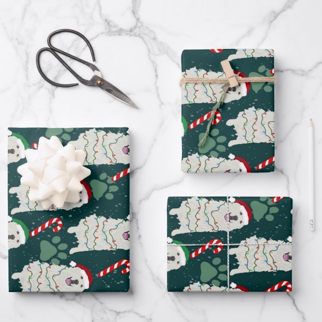 Feuille De Papier Cadeau Noël Grandes Pyrénées (Recto)