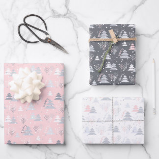 Feuille De Papier Cadeau Noël gris blanc rose argent simple