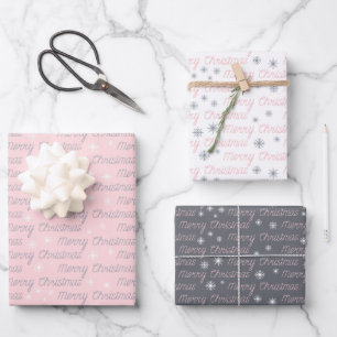 Feuille De Papier Cadeau Noël gris blanc rose argent simple élégant