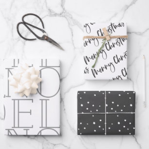 Feuille De Papier Cadeau NOEL gris foncé moderne Joyeux Noël