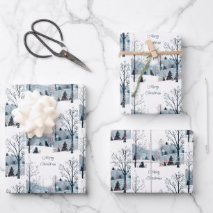 Feuille De Papier Cadeau Noël hiver neige paysage Joyeux Noël