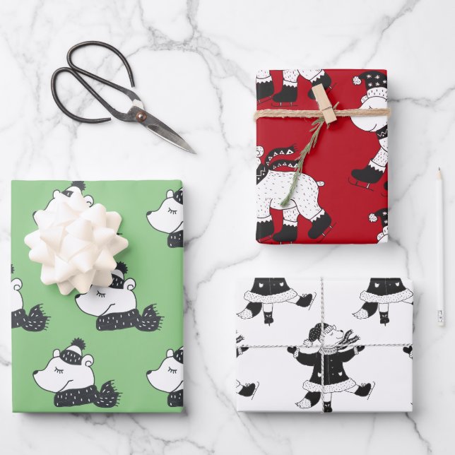 Feuille De Papier Cadeau Noël hiver Ours polaires de Noël (Recto)