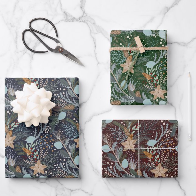 Feuille De Papier Cadeau Noël joli modèle floral fantaisie (Recto)