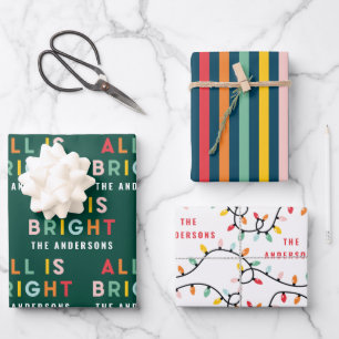 Feuille De Papier Cadeau Noël lumineux coloré amusant vert moderne vacances