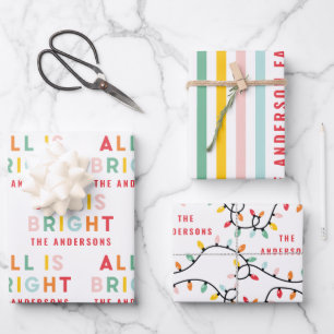 Feuille De Papier Cadeau Noël lumineux coloré amusant vert moderne vacances