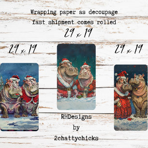 Feuille De Papier Cadeau Noël M. & Mme Hippo Découpage