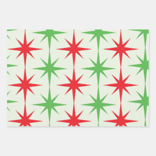 Feuille De Papier Cadeau Noël Mid Century Red Green Starbursauts atomiques