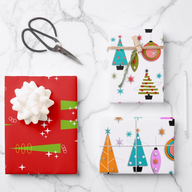 Feuille De Papier Cadeau Noël moderne du milieu du siècle  (Recto)