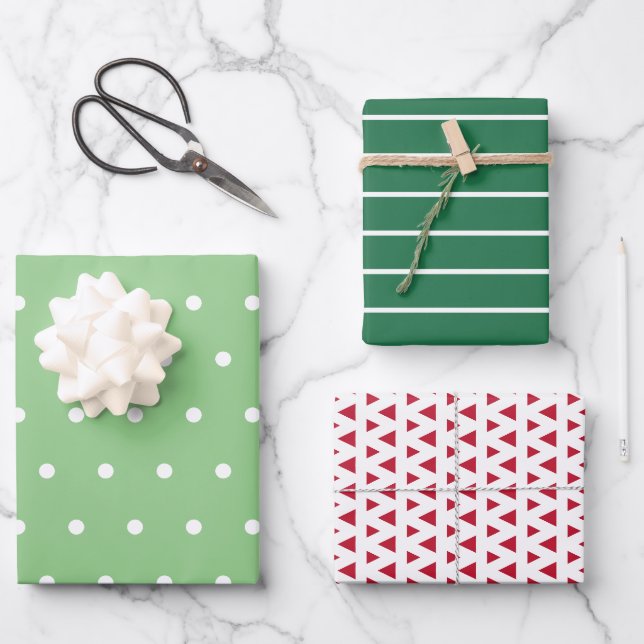 Feuille De Papier Cadeau Noël Motif moderne rouge et vert (Recto)