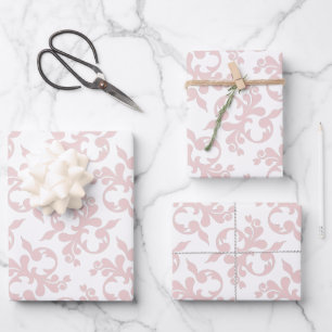 Feuille De Papier Cadeau Noël motif rococo classique rose blanc