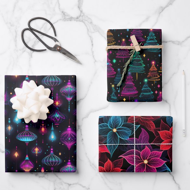 Feuille De Papier Cadeau Noël néon (Recto)