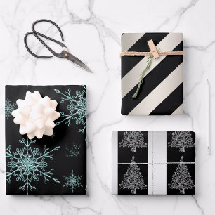Feuille De Papier Cadeau Noël noir et argent