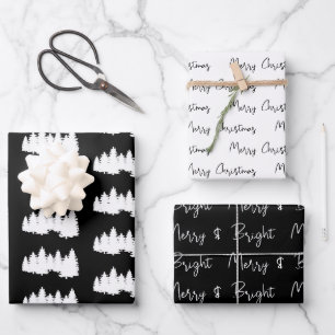 Feuille De Papier Cadeau Noël noir et blanc élégant