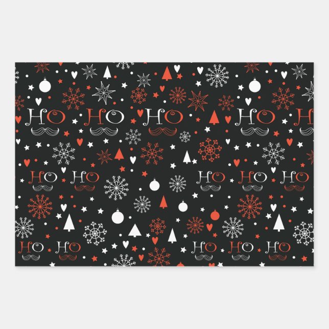 Feuille De Papier Cadeau Noël noir et rouge (Devant)