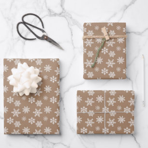 Feuille De Papier Cadeau Noël or brun blanc blanc mignon flocon motif