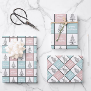 Feuille De Papier Cadeau Noël Pastel Bleu et rose Motif moderne