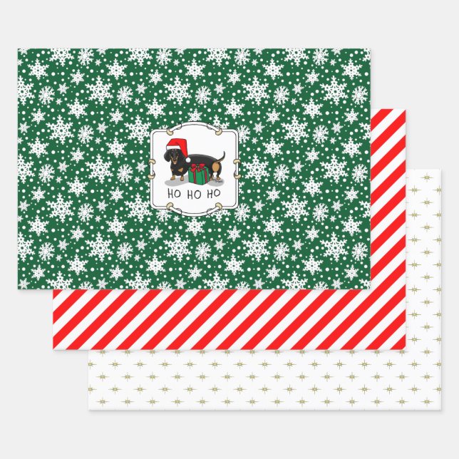 Feuille De Papier Cadeau Noël Père Noël Dachshund (S noir & tan) Drôle (Lot)