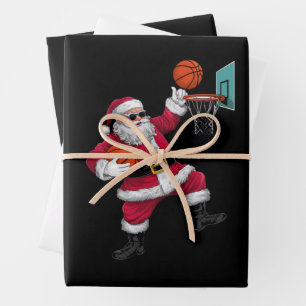Feuille De Papier Cadeau Noël Père Noël Dunking Un Basket-ball Noël