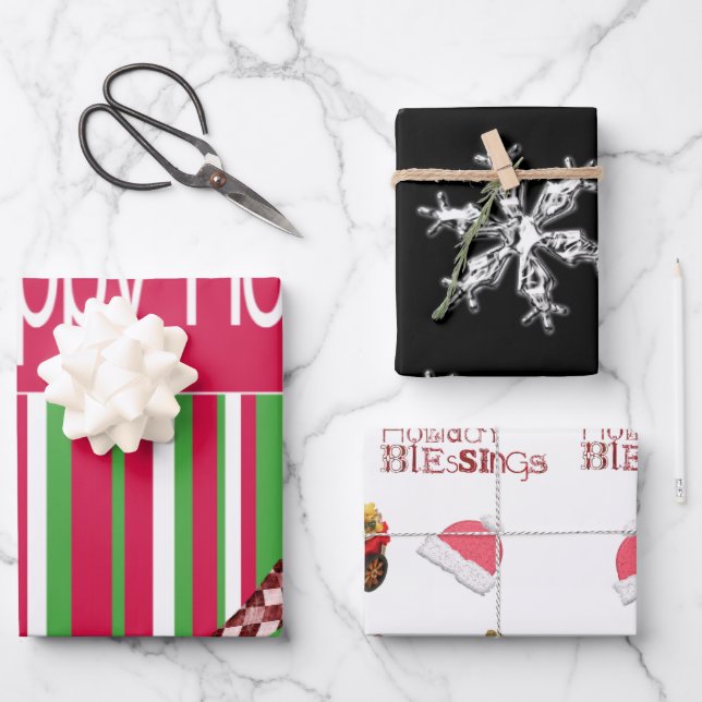 Feuille De Papier Cadeau Noël Père Noël Fêtes Bénédiction Joyeuses Fêtes (Recto)