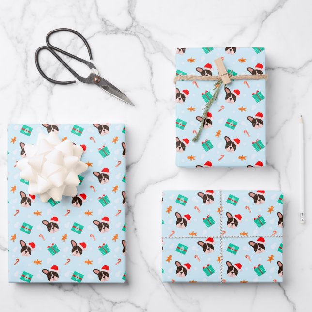Feuille De Papier Cadeau Noël Père Noël French Bulldog Gingerbread Cookies (Recto)