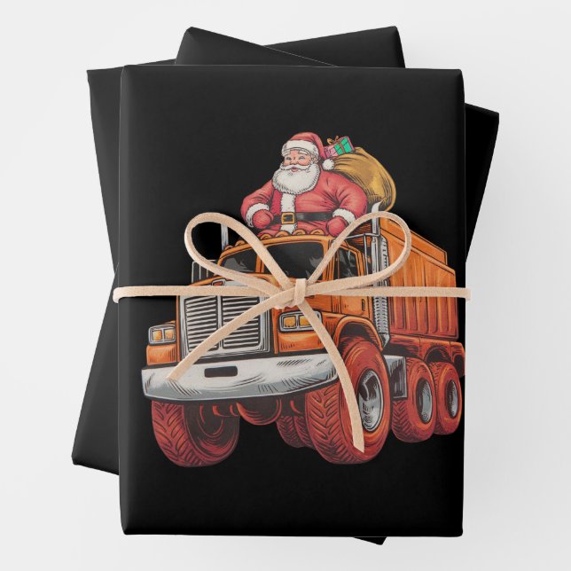 Feuille De Papier Cadeau Noël Père Noël Monster Camion Xmas Garçons Enfants (En situation)