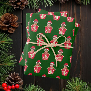 Feuille De Papier Cadeau Noël personnalisé avec photo de visage d'enfants e