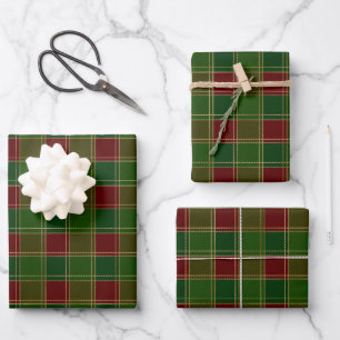 Feuille De Papier Cadeau Noël plaid bordeaux or vert élégant
