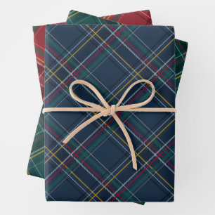 Feuille De Papier Cadeau Noël plaid coordination marine rouge vert wrappi