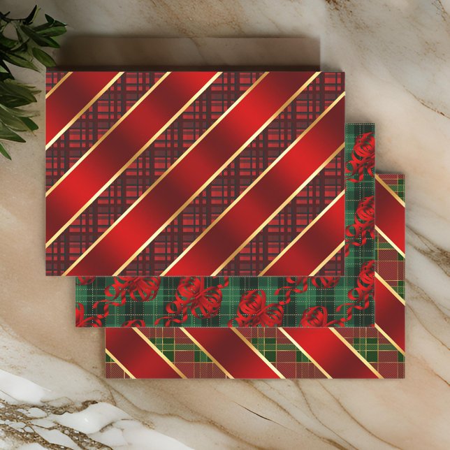 Feuille De Papier Cadeau Noël Plaid et ruban vert et rouge Variété (Créateur téléchargé)