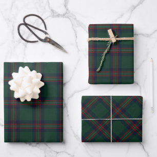 Feuille De Papier Cadeau Noël Prépa Tartan Vert Foncé 