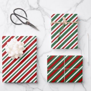 Feuille De Papier Cadeau Noël Rayures Rouges Vertes Élégantes