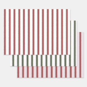 Feuille De Papier Cadeau Noël Rayures Vert Rose Rouge Blanc Or