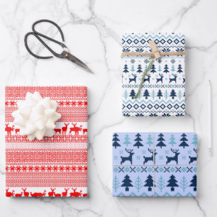 Feuille De Papier Cadeau NOËL REIN DEER LAPLAND MOTIF Bleu rouge WPS3