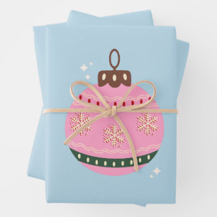 Feuille De Papier Cadeau Noël Rétro Bauble Rose Bleu Preppy Holiday