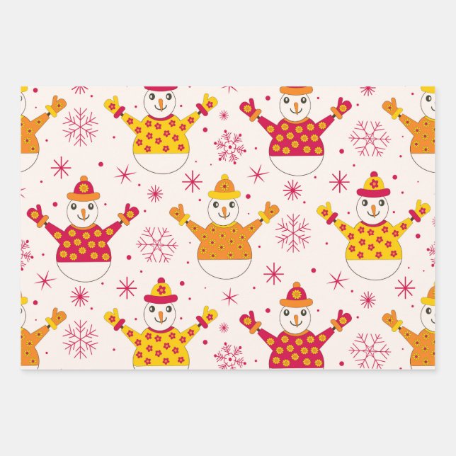 Feuille De Papier Cadeau Noël Retro Super Snowmen Motif (Devant 2)