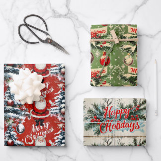 Feuille De Papier Cadeau Noël Rétro Vintage : Mid Century Yuletide