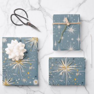 Feuille De Papier Cadeau Noël rétro Vintage : Nuit étoilée atomique