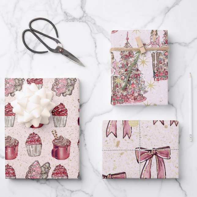 Feuille De Papier Cadeau Noël rose (Recto)