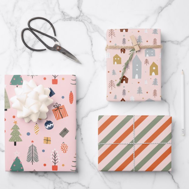 Feuille De Papier Cadeau Noël rose (Recto)