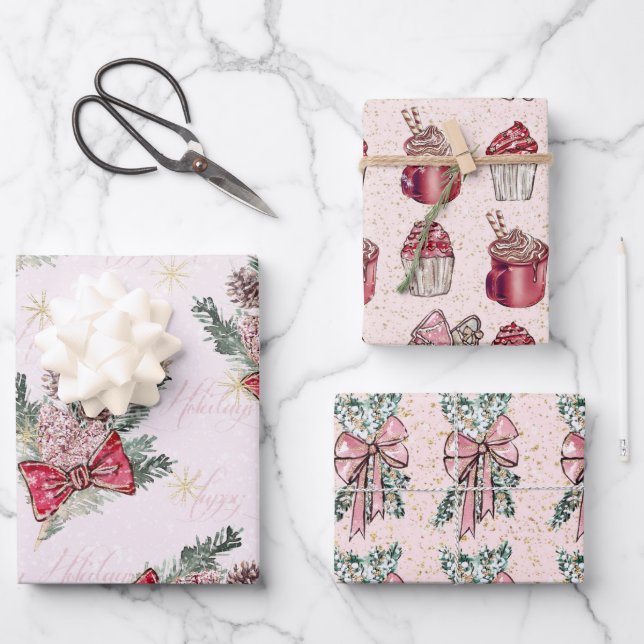 Feuille De Papier Cadeau Noël rose (Recto)