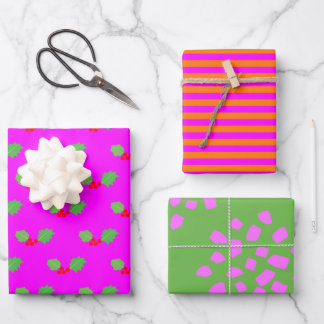 Feuille De Papier Cadeau Noël rose chaud et vert clair moderne