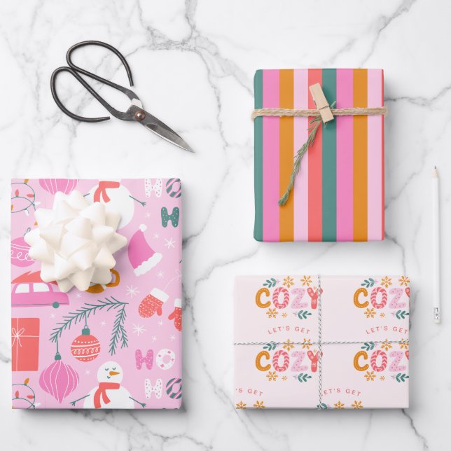 Feuille De Papier Cadeau Noël rose vif (Recto)