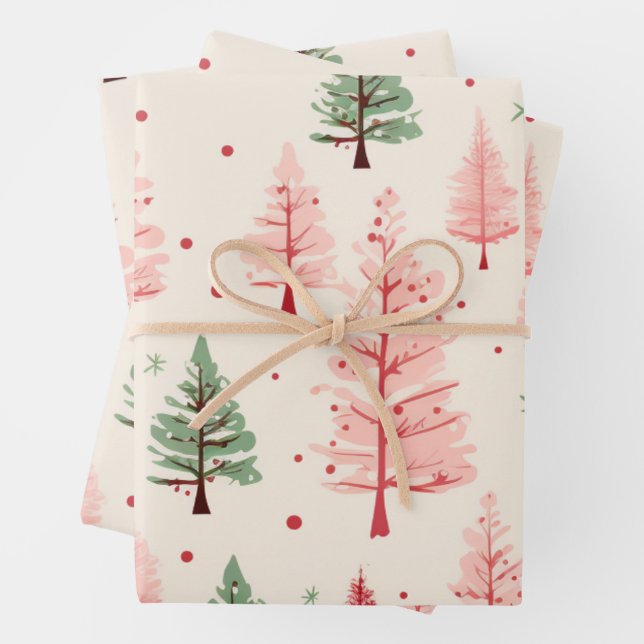 Feuille De Papier Cadeau Noël rose vintage (En situation)