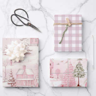 Feuille De Papier Cadeau Noël rose vintage