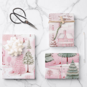Feuille De Papier Cadeau Noël rose vintage