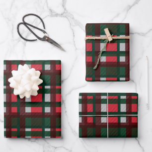 Feuille De Papier Cadeau Noël rouge blanc et vert madras plaid motif